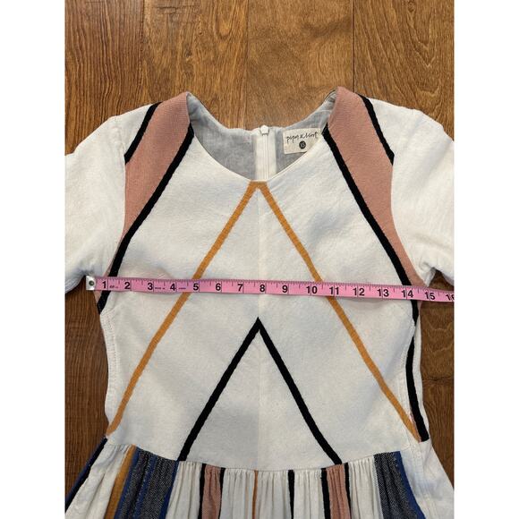 Piper & Scoot Cotton Midi Dress XS India Geometric Boho White Grey Peach - Picture 11 of 13